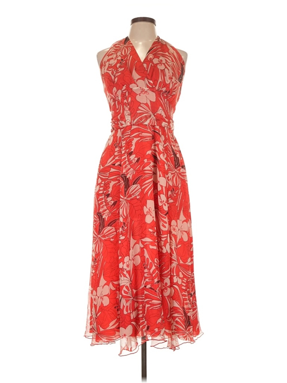 Vintage Oscar de la Renta 100% Silk Floral Halterneck Maxi Dress Sz 12